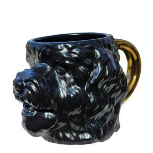Black and Gold 3D‎ Dog Face Shaped Stoneware Coffee Mug 14 oz